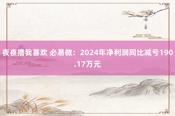 夜夜撸我喜欢 必易微：2024年净利润同比减亏190.17万元